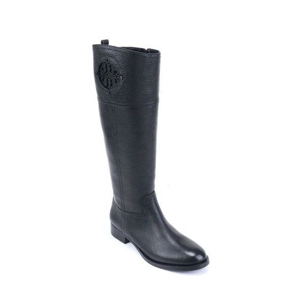 Tory Burch Kiernan logo Riding Leather Boots Black